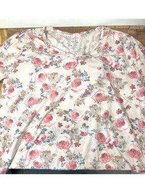 Flora By Southern Lady Womens Floral Pajama Set Size 1X Pink & Beige Tones